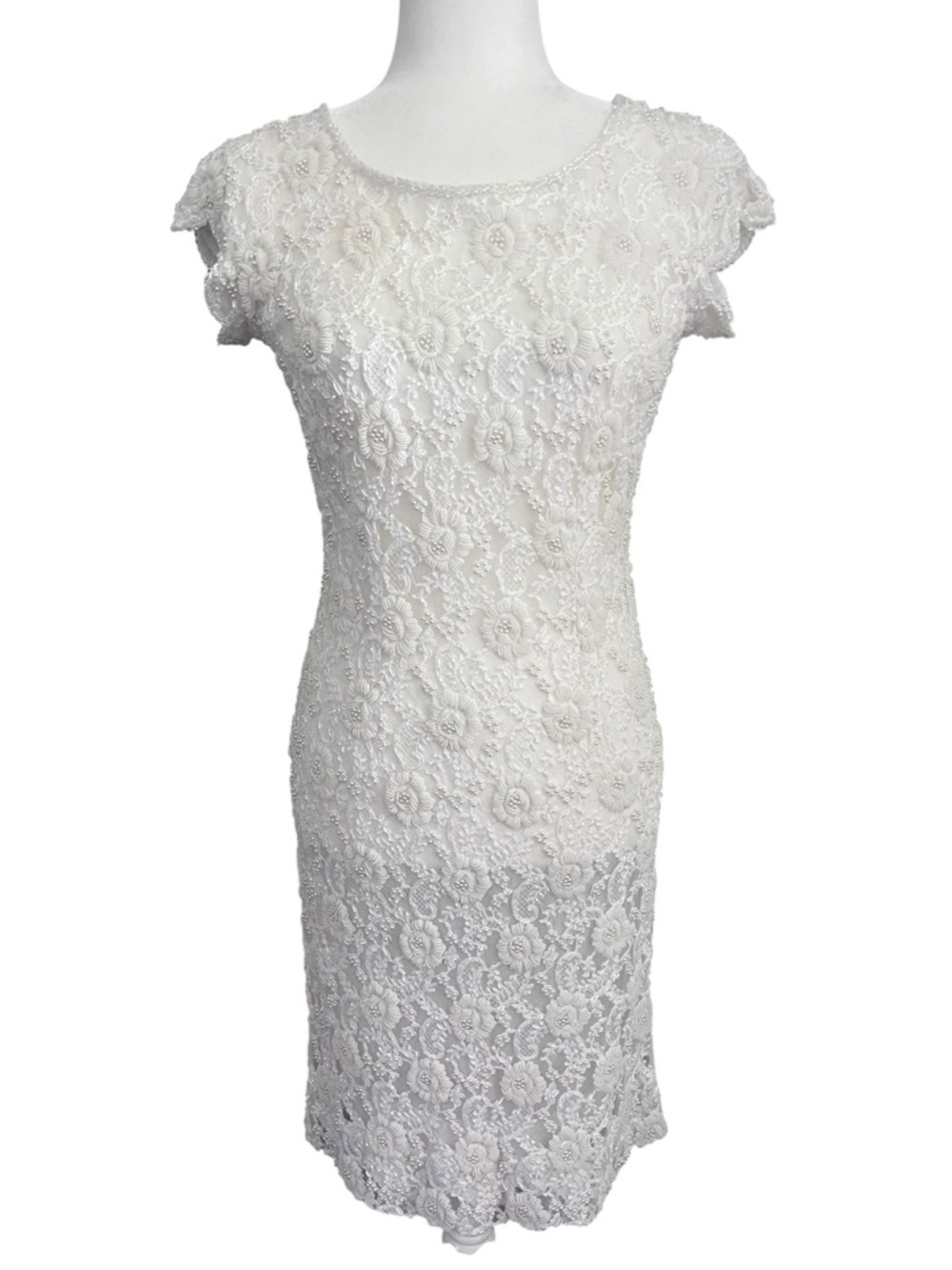 Vintage 60’s Ivory Beaded Floral Cocktail Sheath Dress Size 36